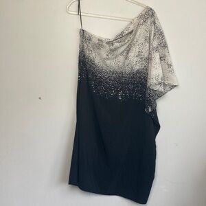 H by Halston| Black/White One Shoulder Dress sz large